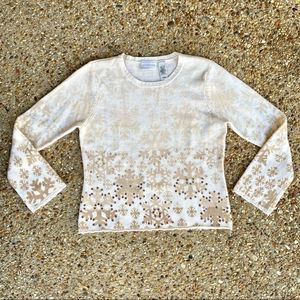Like New Liz Claiborne Wool Angora Rabbit Snowflake Christmas Sequins Sweater L